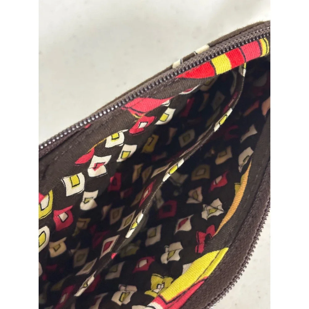 Vera Bradley Folkloric Quilted Cotton Wristlet Clutch Brown Red Floral‎ Bag